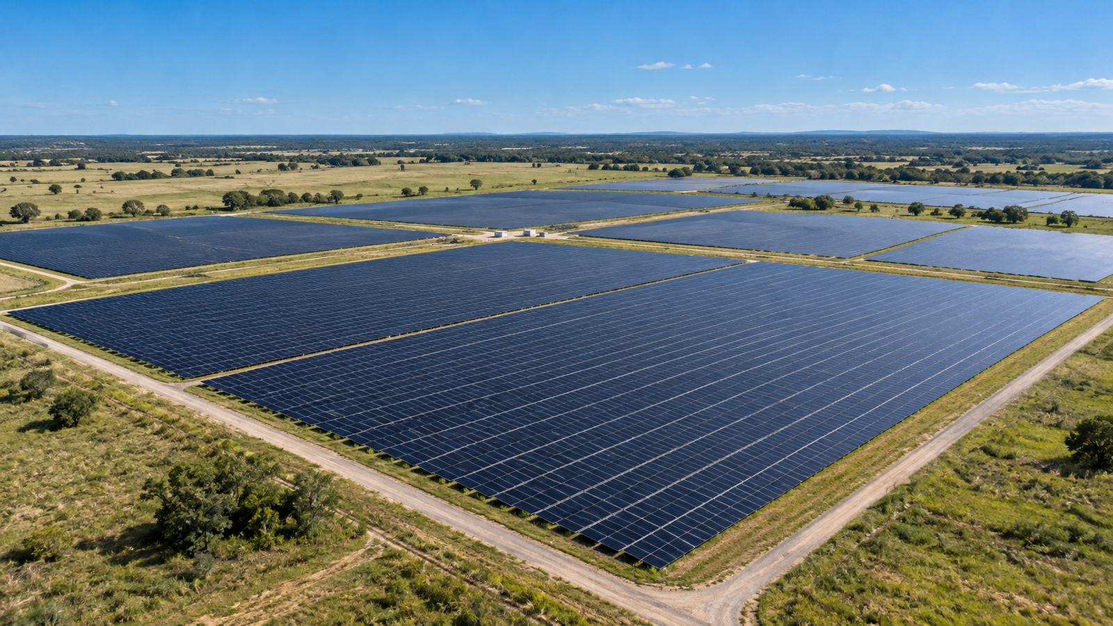 Utility-scale solar array on open Texas grassland