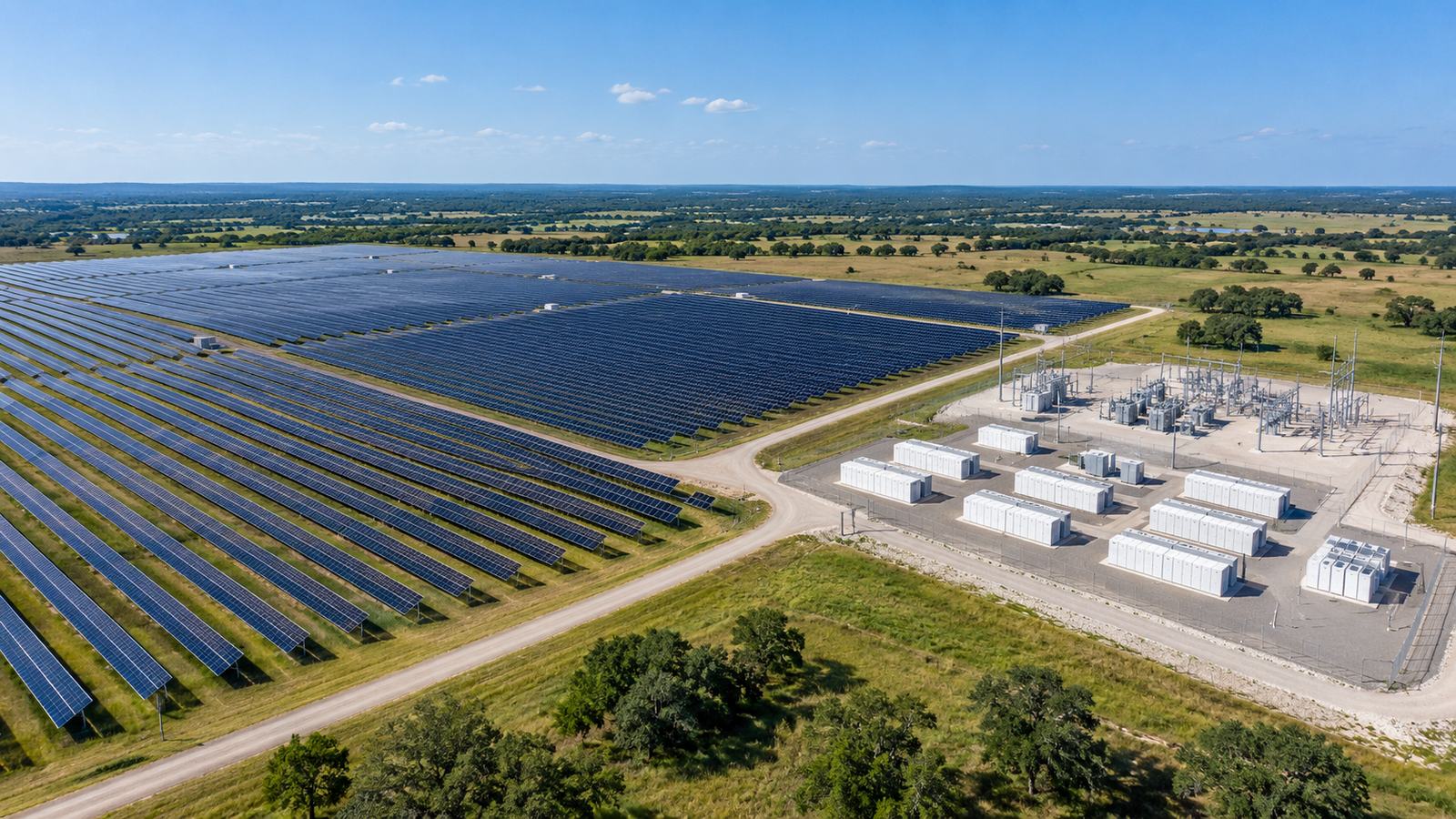 Solar array paired with a battery storage yard